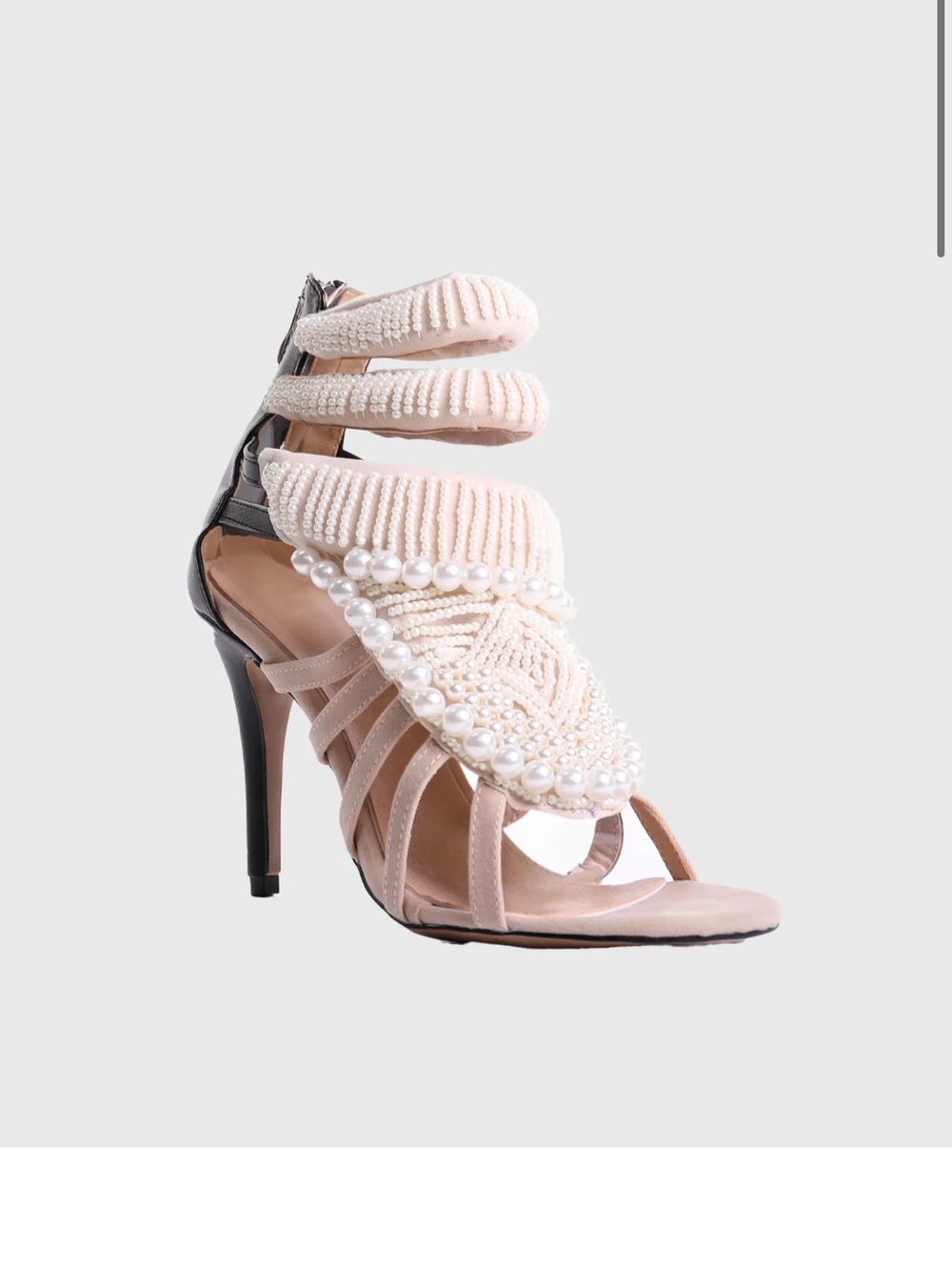 Elegant Pearl-Embellished Blush High Heel Sandals